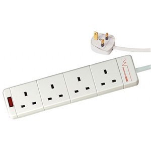 3000rpm 4 Gang Surge Protected Extension Lead White 2 Metre (132)